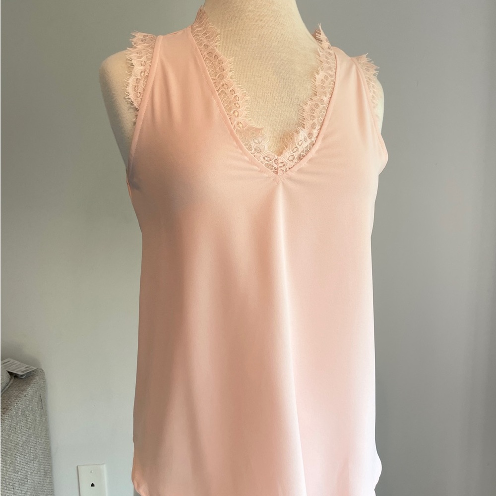 Pink Sleeveless Top Womens Small Lace Trim Delicate Fairy Y2K Coquette V-Neck